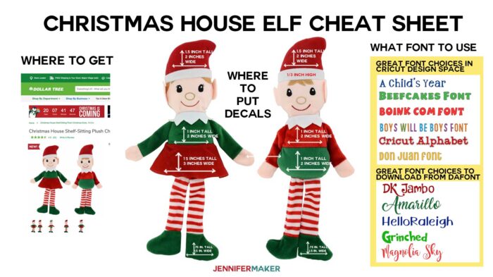 Personalized Elf and Christmas Elf Dollar Store Cheat Sheet - Where to Buy, What Size and What Font