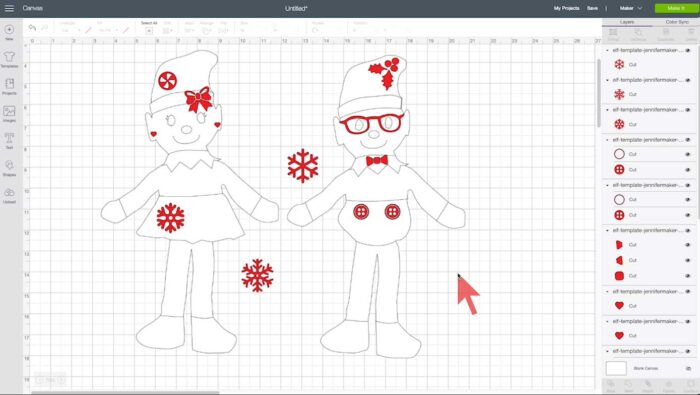 Personalized Elf Template Uploaded to Cricut Design Space