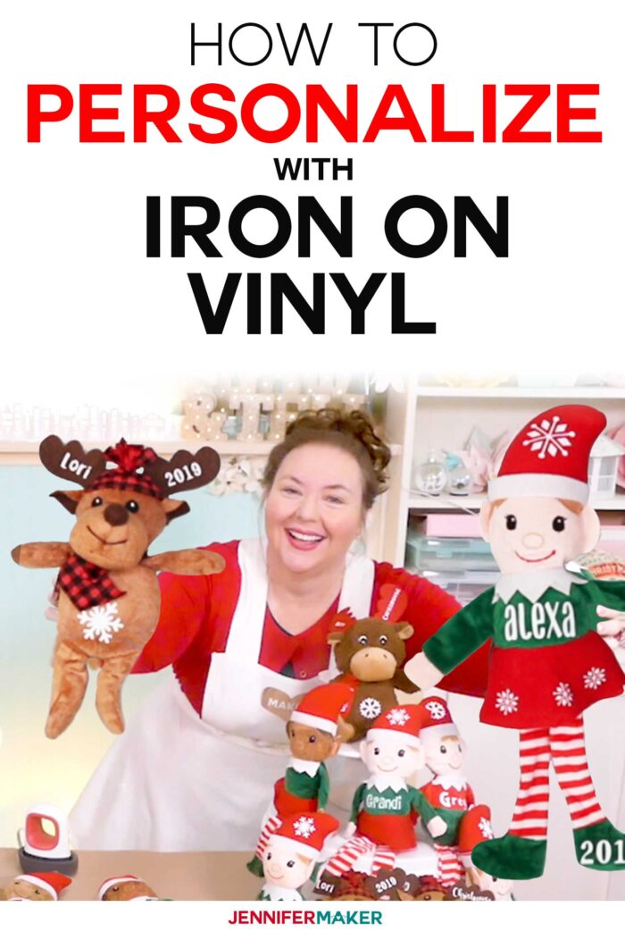 How to Personalize Elves and Stuffed Animals with Iron On Vinyl with a Cricut EasyPress Mini #cricut #christmas #dollartree