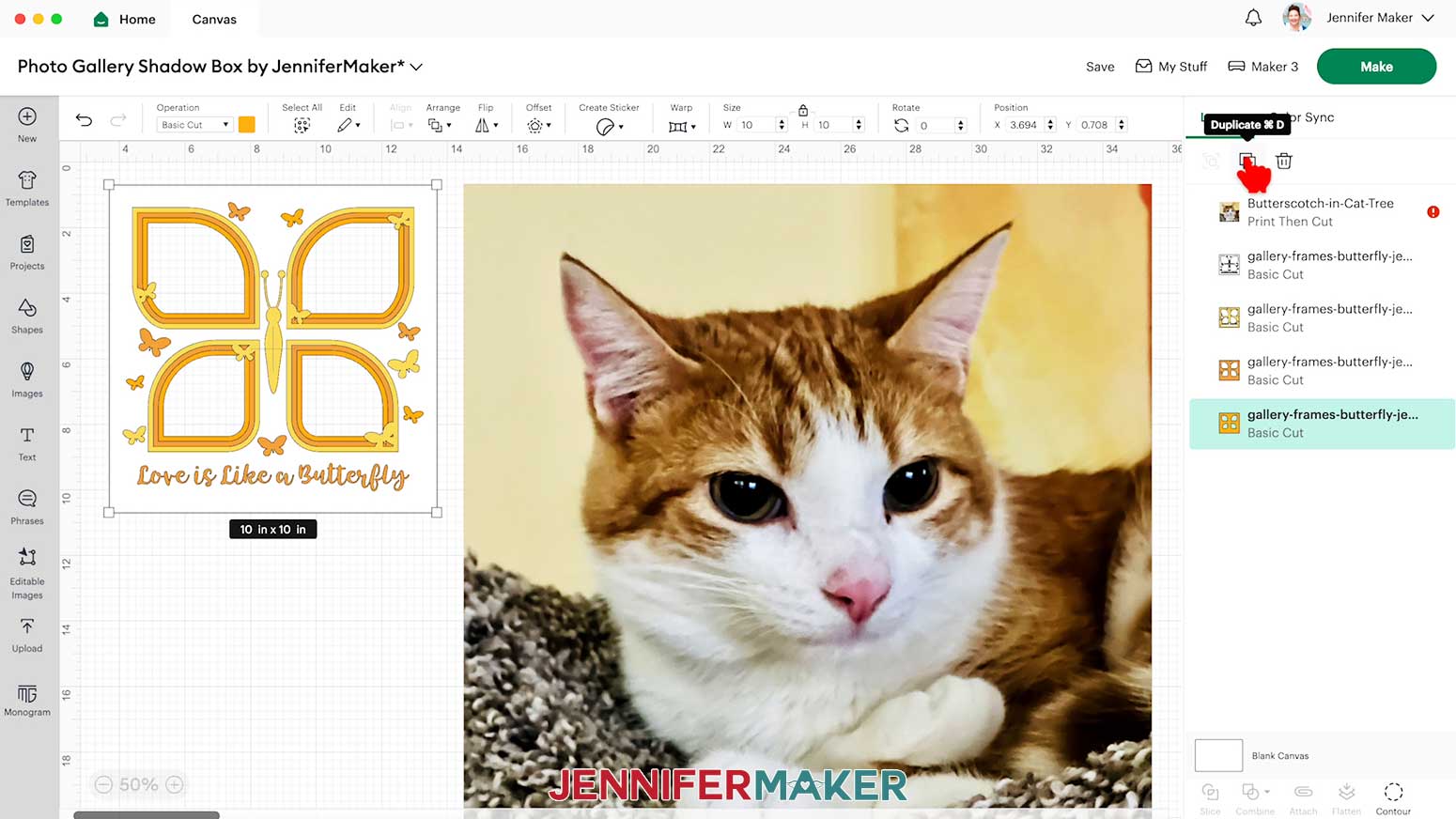 In the Layers Panel, select the bottom frame layer that has just the cutout areas for your photos, then click the &ldquo;Duplicate&rdquo; icon to create a copy of it.