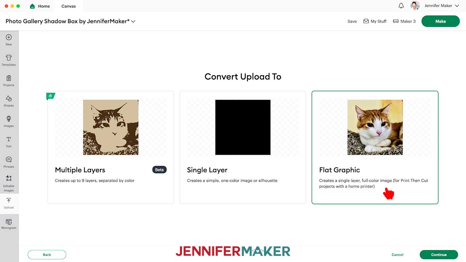 On the &ldquo;Convert&rdquo; page, select &ldquo;Flat Graphic&rdquo; and click &ldquo;Continue.&rdquo;