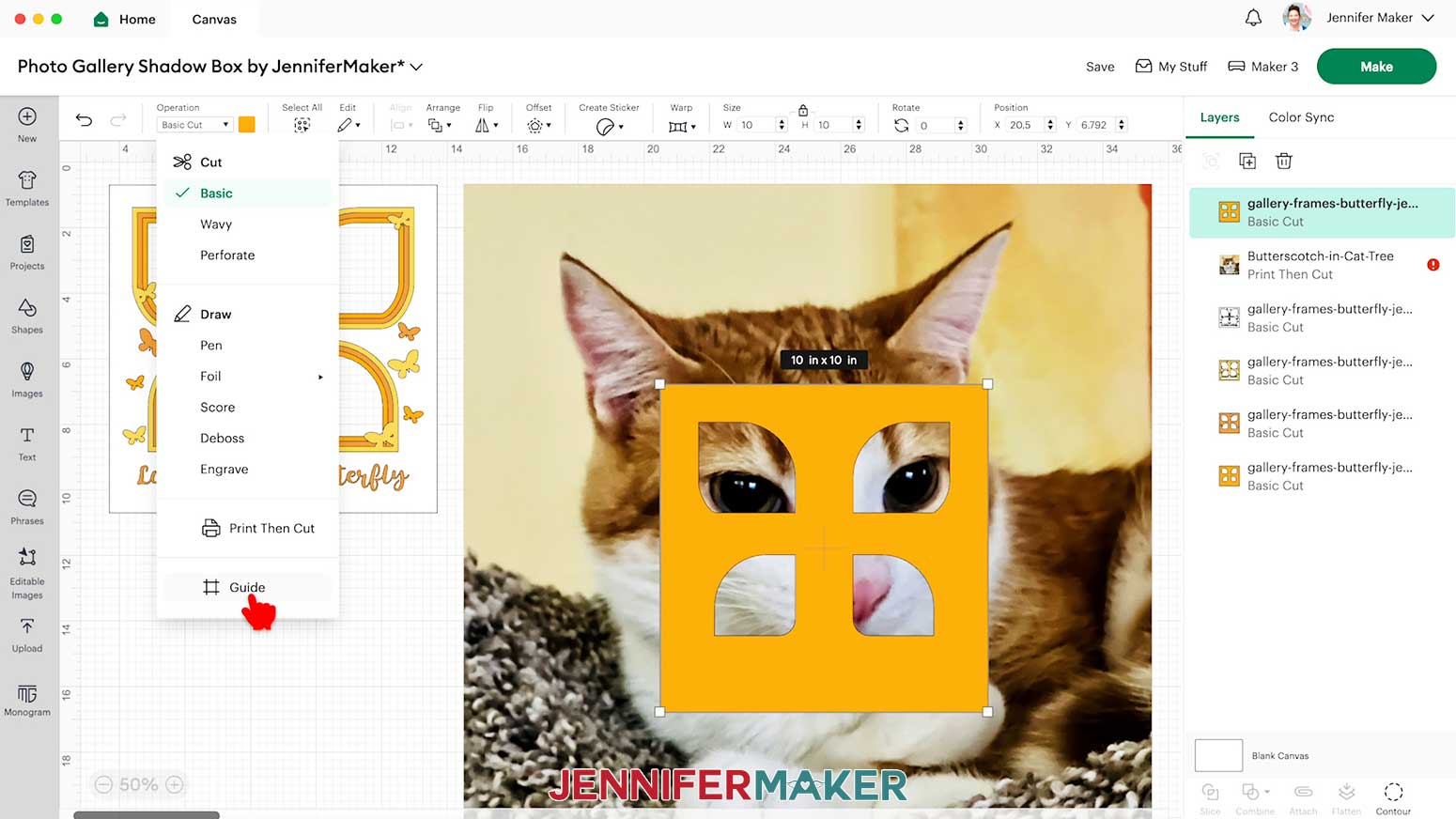 With the duplicate layer selected, click on &ldquo;Operation&rdquo; and choose &ldquo;Guide&rdquo; so your photo is visible behind the frame layer.