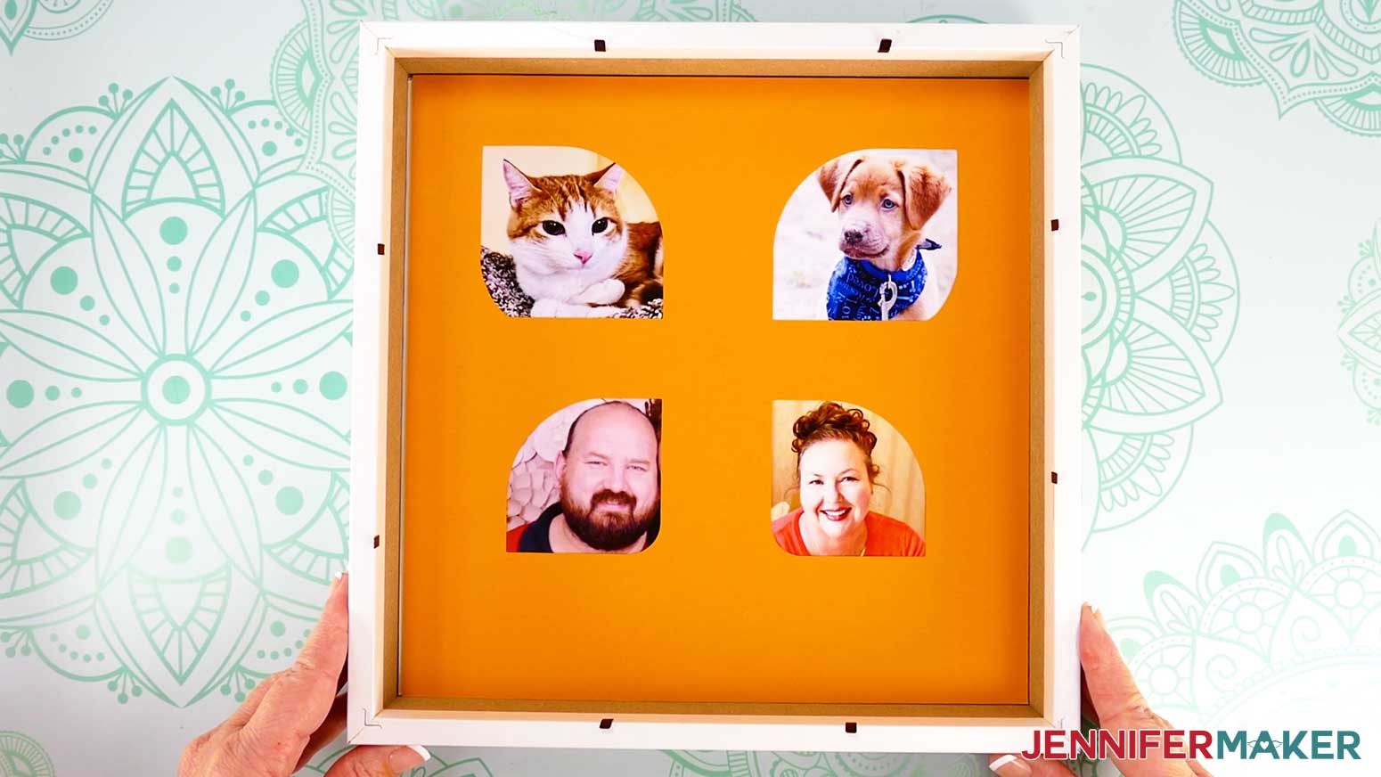 Lay the bottom photo frame layer inside the shadow box, face up.