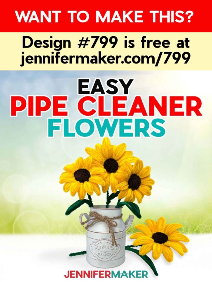Easy Pipe Cleaner Flowers in a white vase, tied with twine, crafted with yellow pipe cleaners to look like realistic sunflowers. Want to make this? Project #799 is free at jennifermaker.com/799
