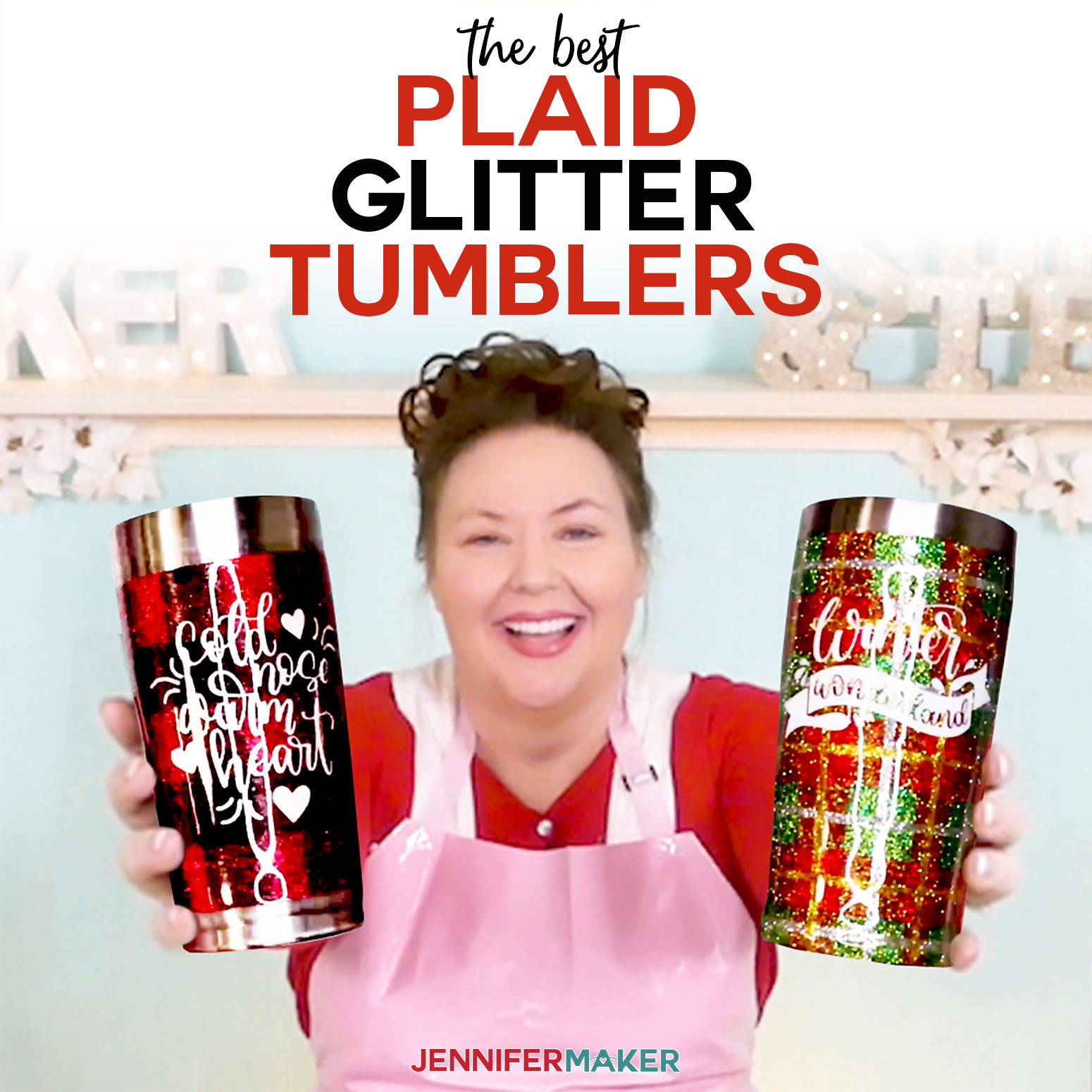 Plaid Glitter Tumbler Tutorial + Free Tumbler Decals!