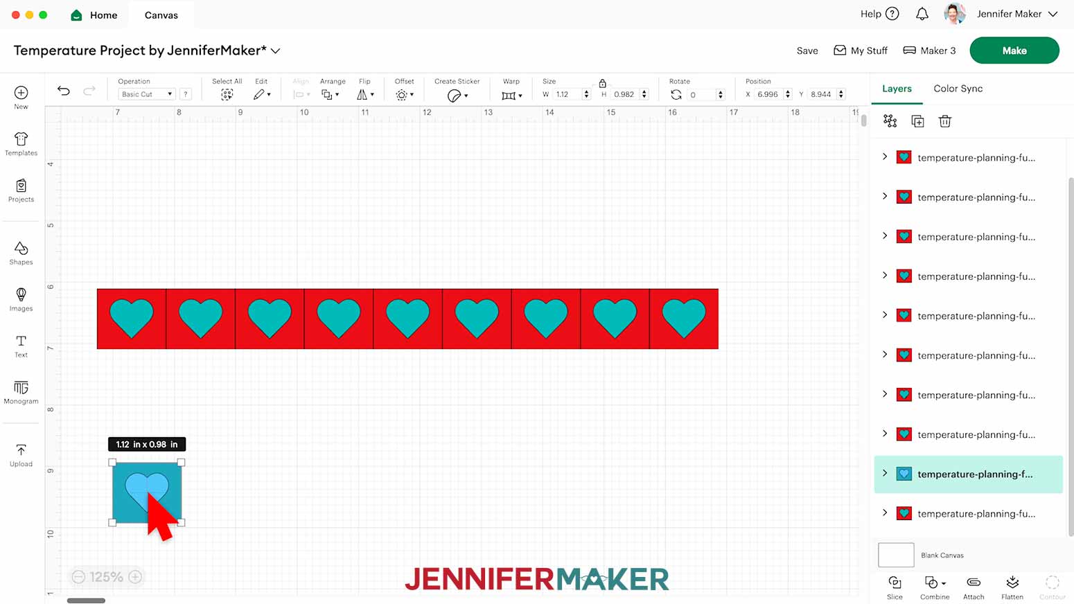 Drag down each completed day away from the remaining icons to make it easier to track the finished icons for the Temperature Tracking Project.