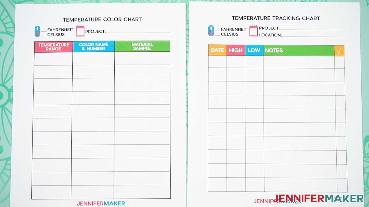 Print blank Temperature Project Tracking Chart pages.