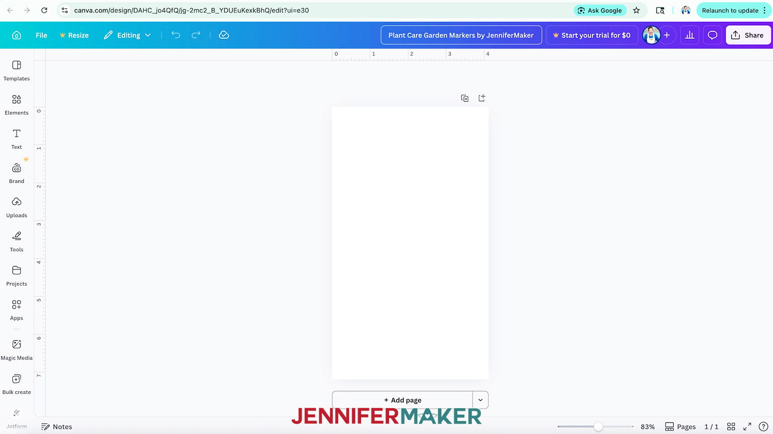 Change the name of the Canva document for the plant care marker.