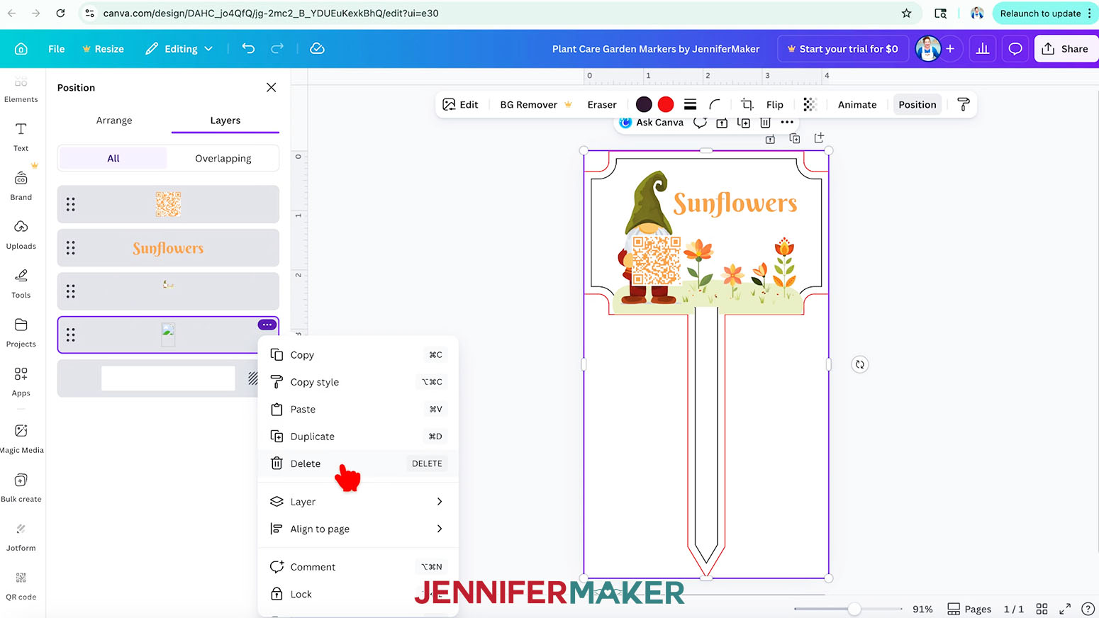 Delete the guideline layer for the plant care marker design.