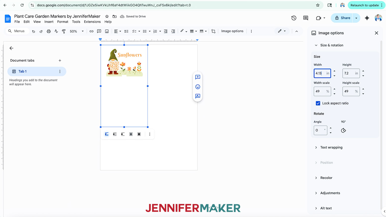 Resize the plant care marker design to the same page size as the Canva document.