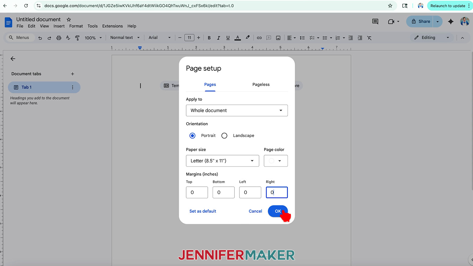 Select the proper document settings for the plant care garden markers then click ok.