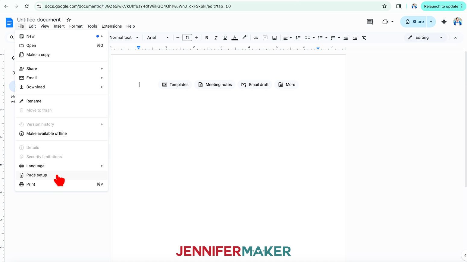 Click Page Setup to prepare the page for the plant care marker design.