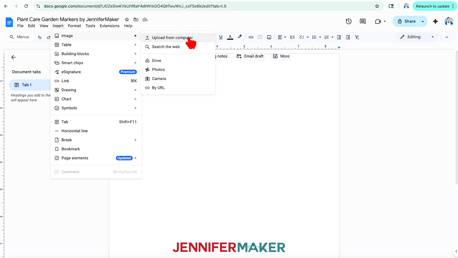 Click Upload From Computer to add the plant care marker design to the page.