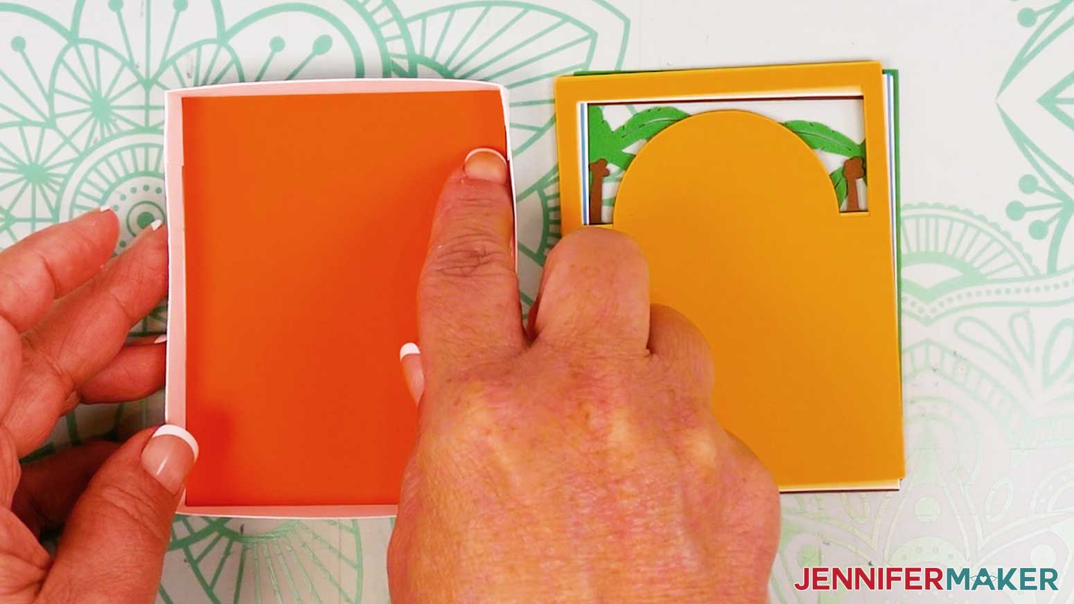 Place the dark orange back layer inside the frame's bottom for the Polaroid Shadow Box.