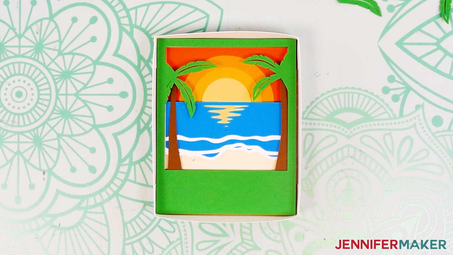 All the beach scene layers placed into the Polaroid Shadow Box frame in order.