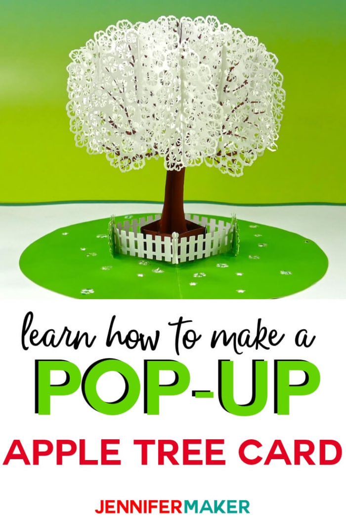 Learn how to make a pop-up apple tree card using 3D Sliceform with this step by step tutorial and free SVG cut file from Jennifer Maker. #cricut #cricutmade #cricutmaker #cricutexplore #svg #svgfile