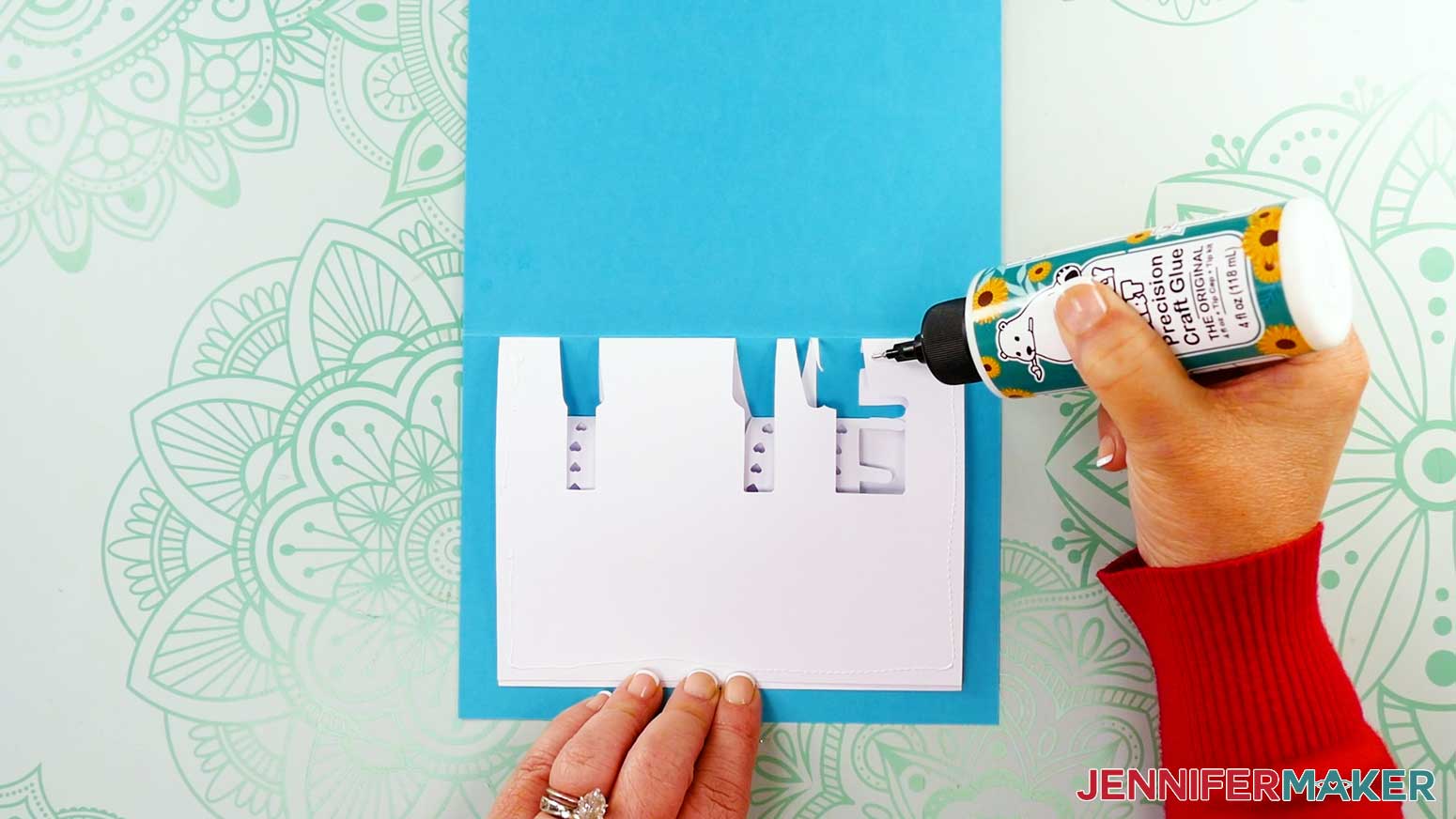 Adding glue to the inner love pop up card design