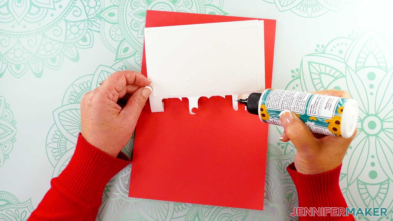 Adding glue to the inner pop up card liner