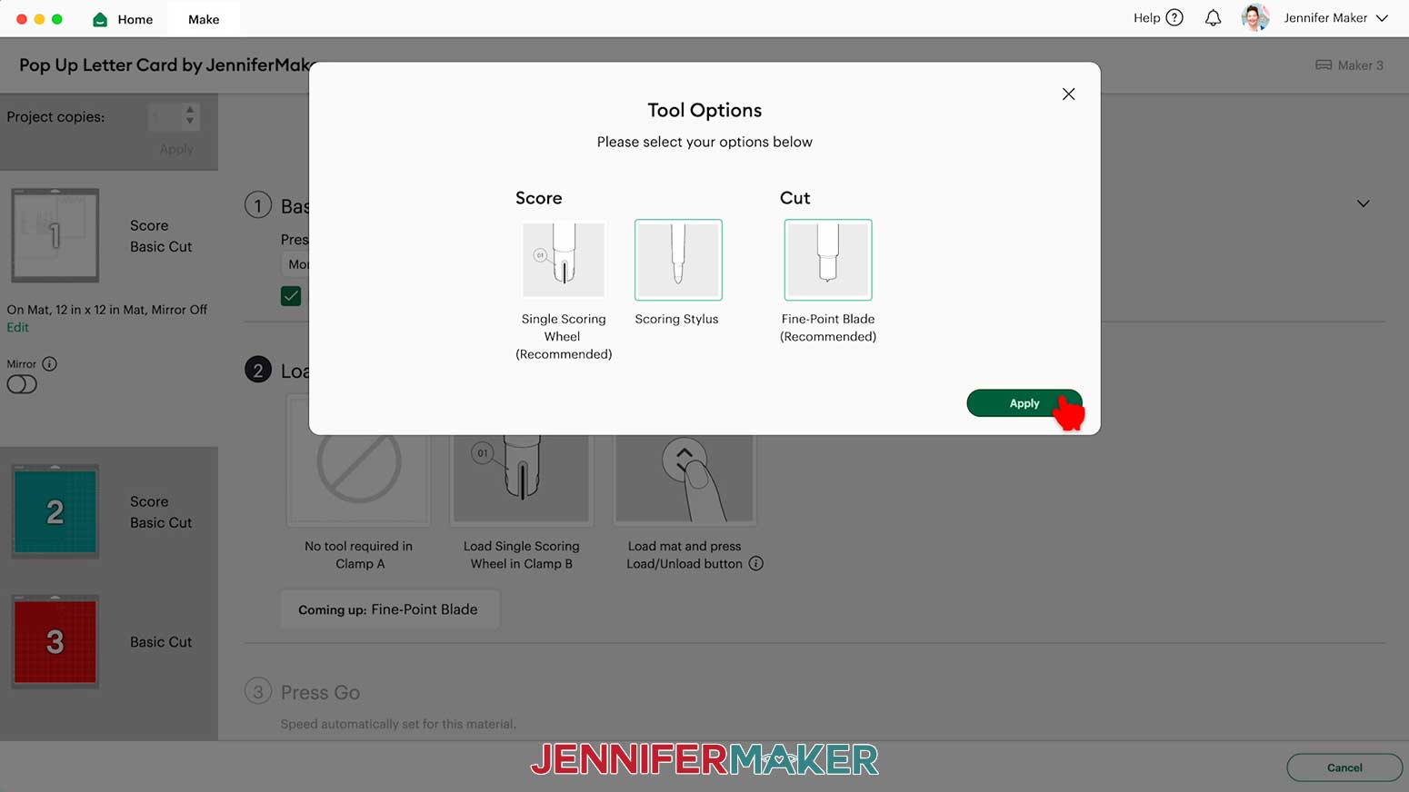 Tool options window open to set the scoring tool