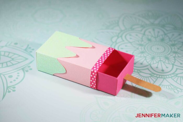 Cute Ice Cream Treat Box or Popsicle Gift Box Template is a great way to give a gift - Free SVG Cut File to Cut on a Cricut