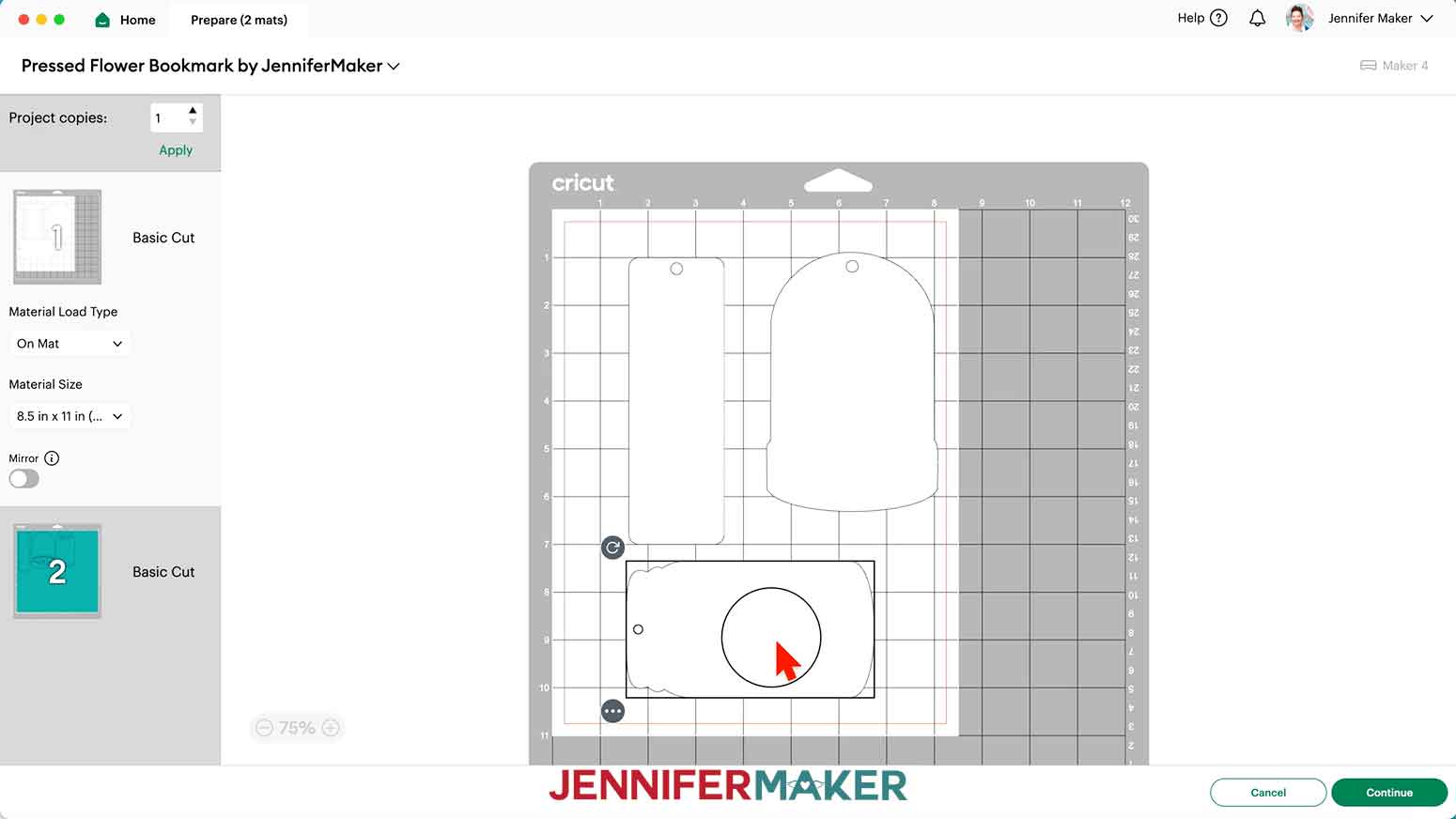 Drag apart the bookmark designs on the Prepare screen so they have plenty of space for cutting.