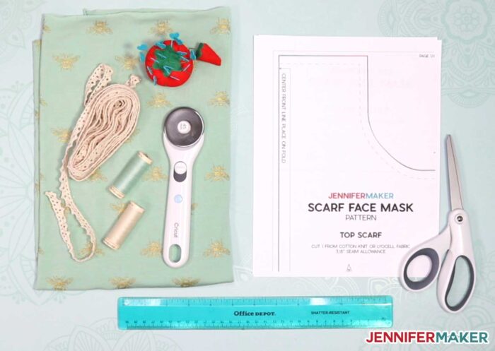 Materials used to make the pretty scarf face mask pattern