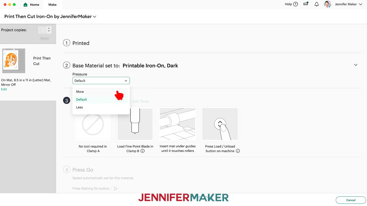 Click the Pressure dropdown to set the pressure to More.