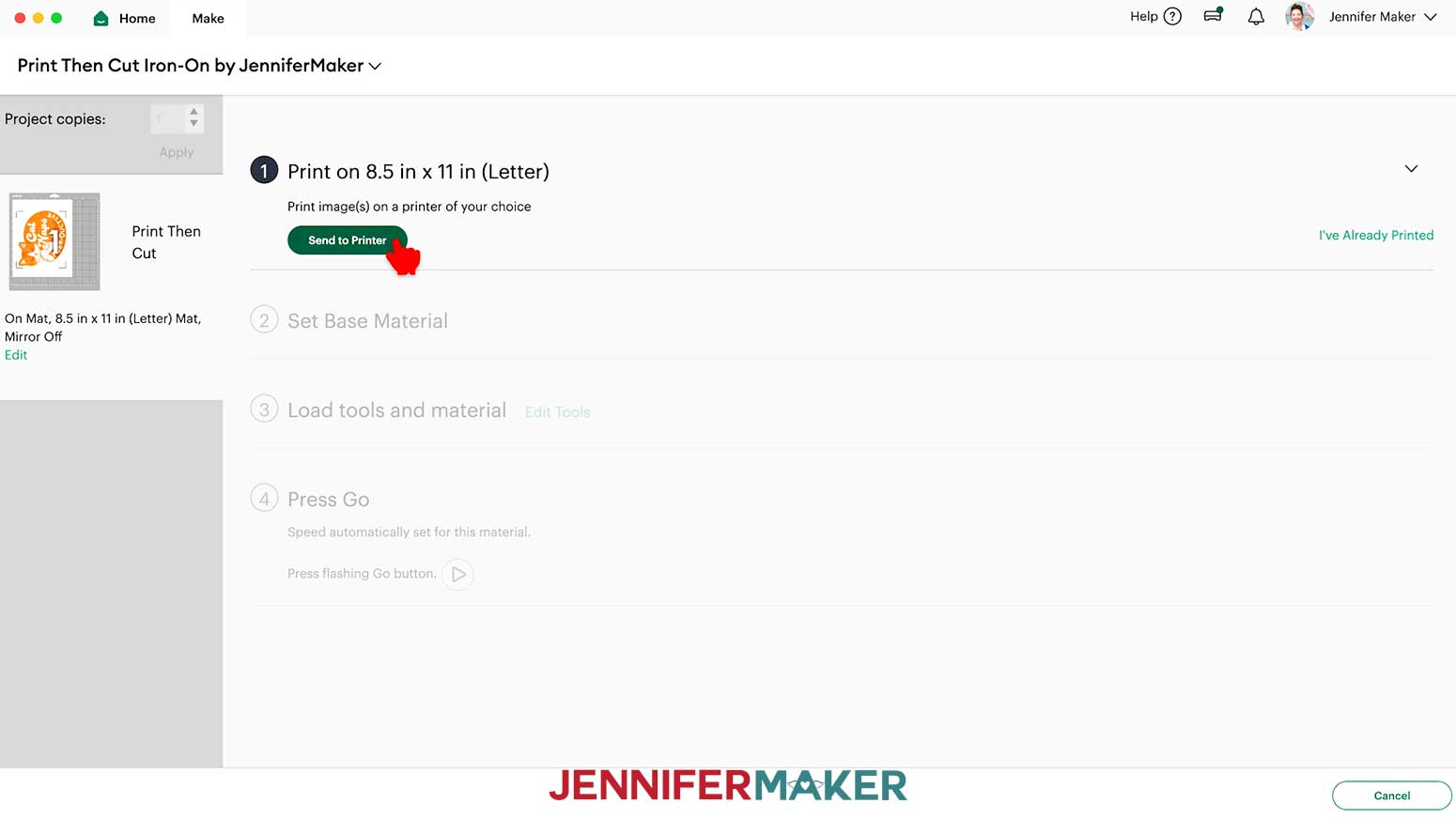 Click on the green Send to Printer button to print the design.
