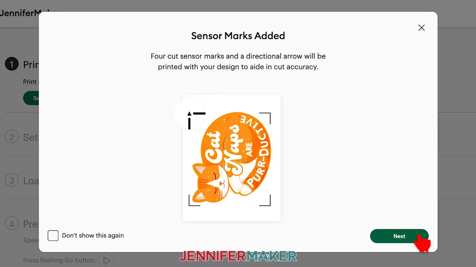 Design Space may display a warning about sensor marks, click the Next button.