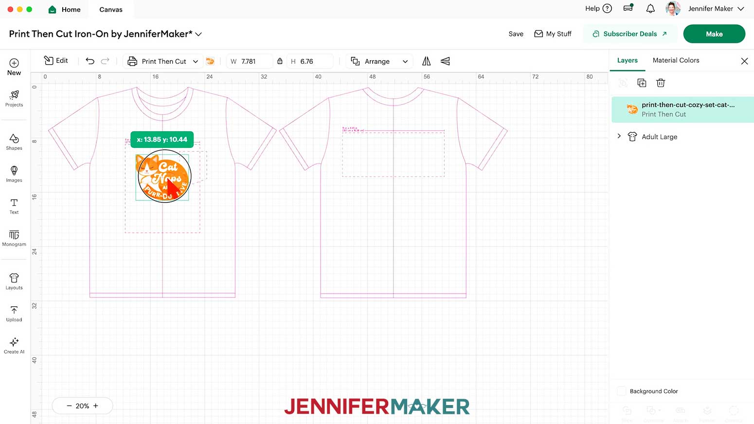 Click and drag the design into place on the t-shirt guide.