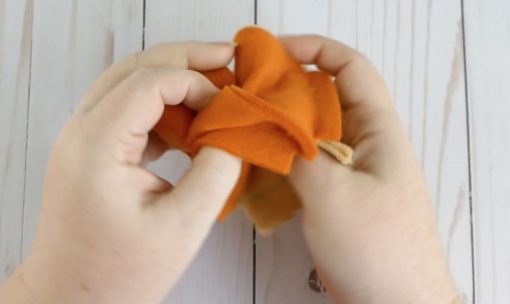 Turn your fleece right side out for your pumpkin pie plushie