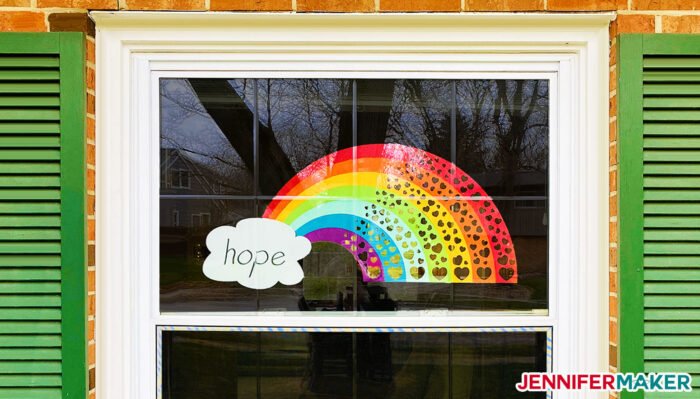 Rainbow of Hearts Window to Show Hope and Support to Our Communities - Free Printable PDF and SVG Cut File for Cricut and Silhouette