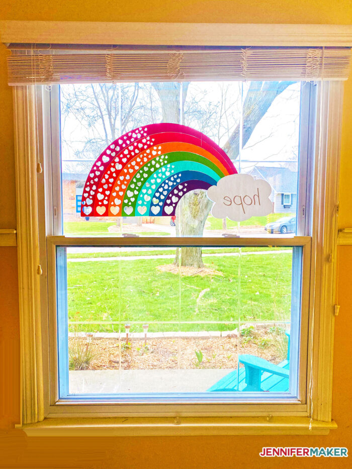 Rainbow of Hearts Window to Show Hope and Support to Our Communities - Free Printable PDF and SVG Cut File for Cricut and Silhouette