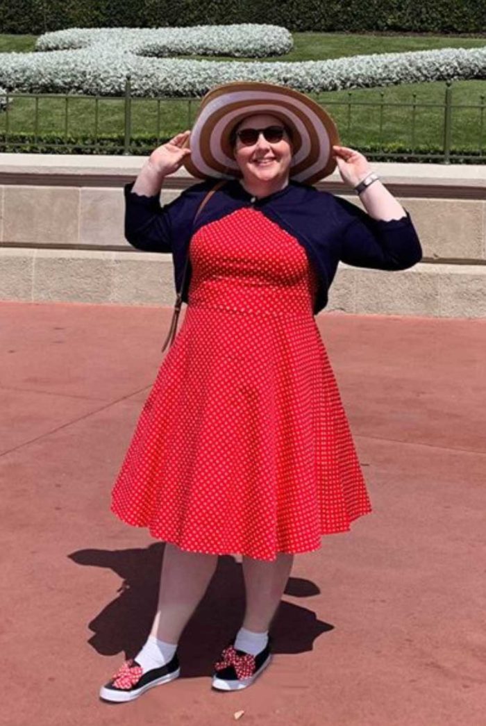 Red Polka Dot dress at the Magic Kingdom