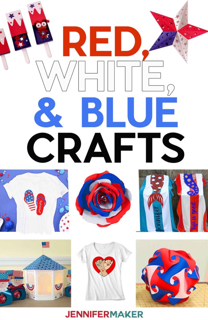 Red, white, and blue craft ideas you can make on the Cricut with free SVG cut files and printable patterns