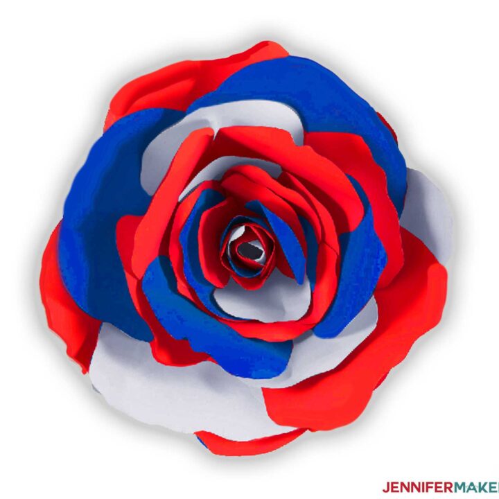 Red, white, and blue craft ideas: a giant paper rose in patriotic colors