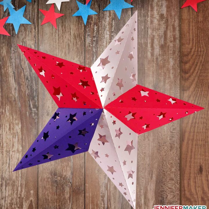 Red, white, and blue paper 3D star lantern