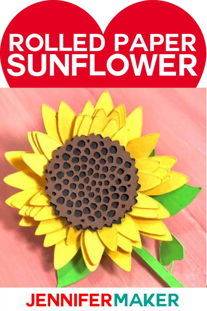 This rolled paper sunflower is easy to make with a step by step tutorial and free SVG cut file. #cricut #cricutmade #cricutmaker #cricutexplore #svg #svgfile