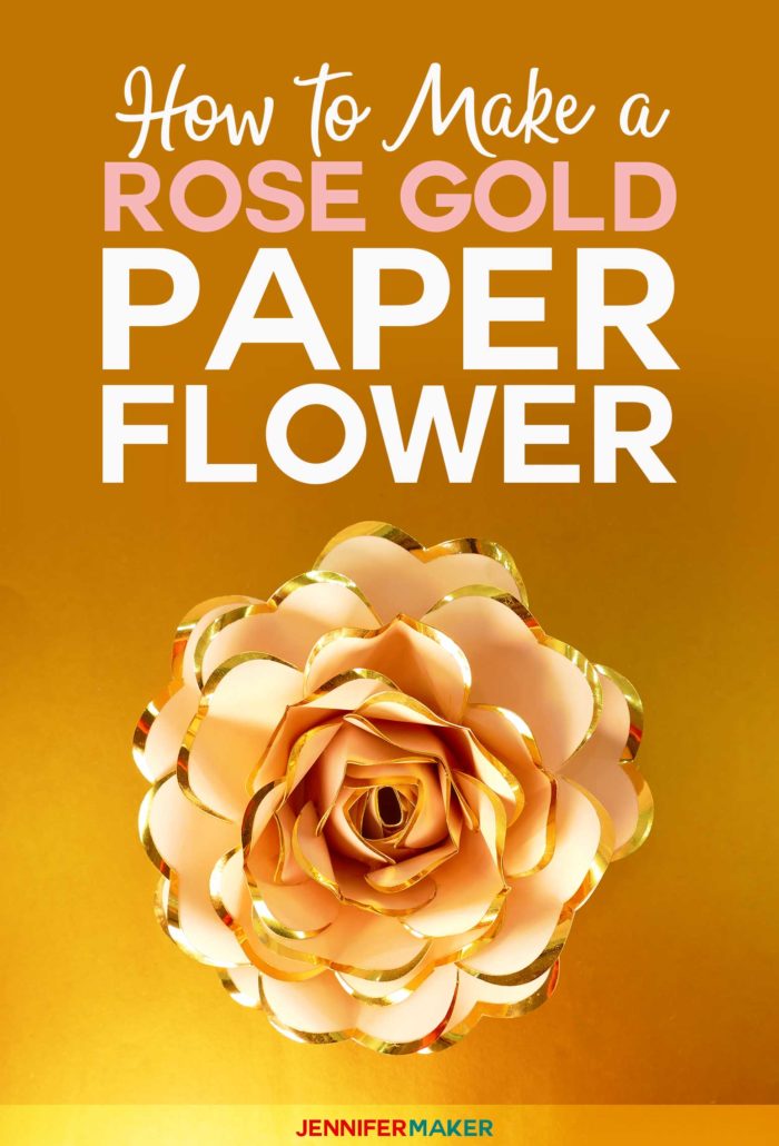 DIY Rose Gold Paper Flower with foil-edged heart-shaped petals - free template & tutorial #svgcutfile #cricut #cricutmade #paperflower