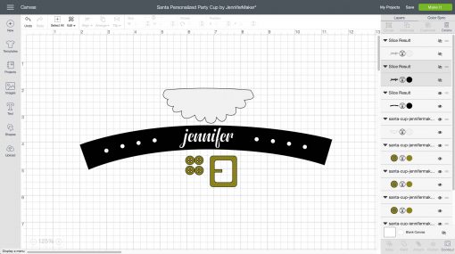 Personalizing the belt in Cricut Design Space for your Santa Cup