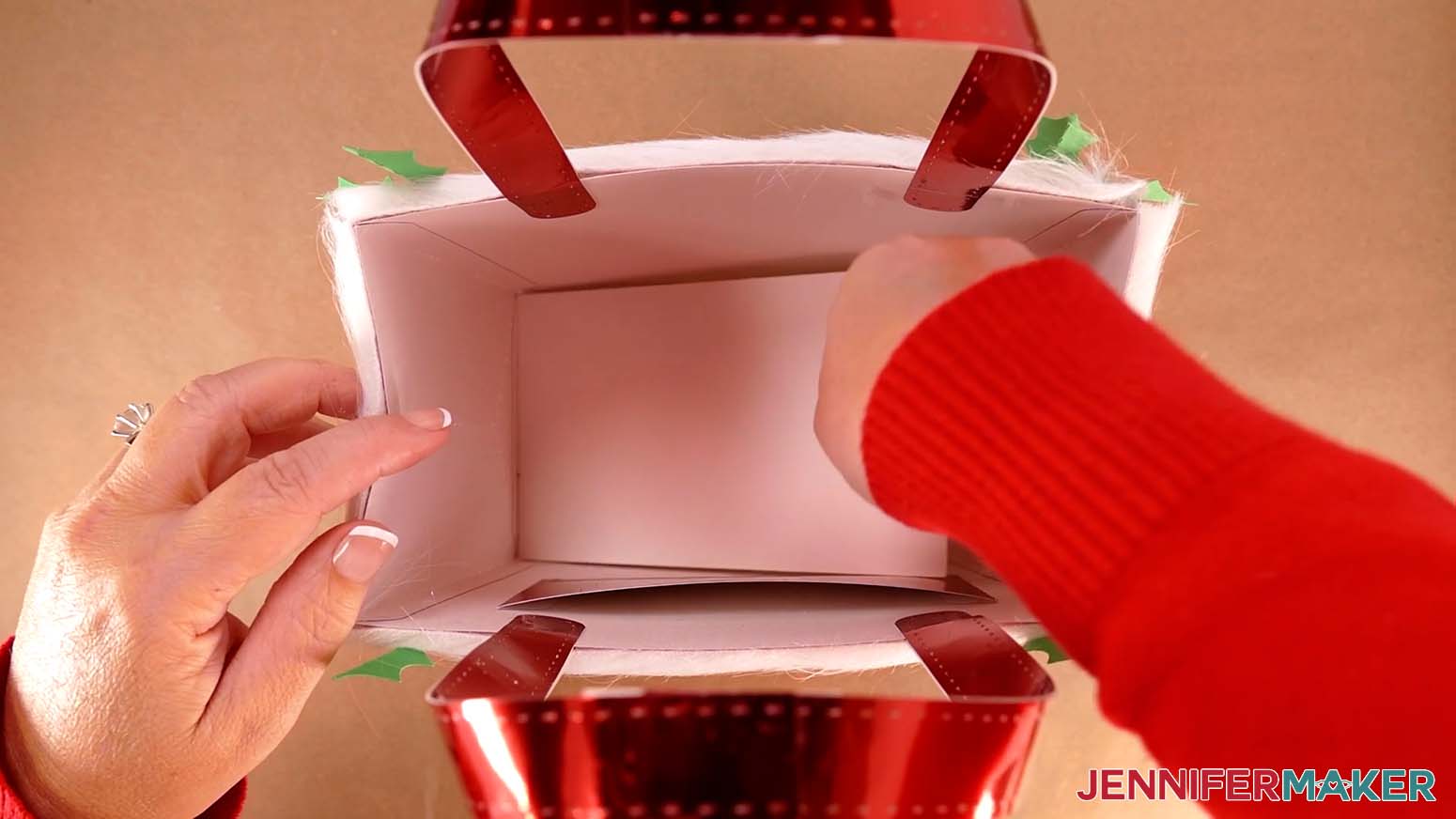 Place the optional cardstock reinforcement panel in the bottom of the Santa purse for extra sturdiness.