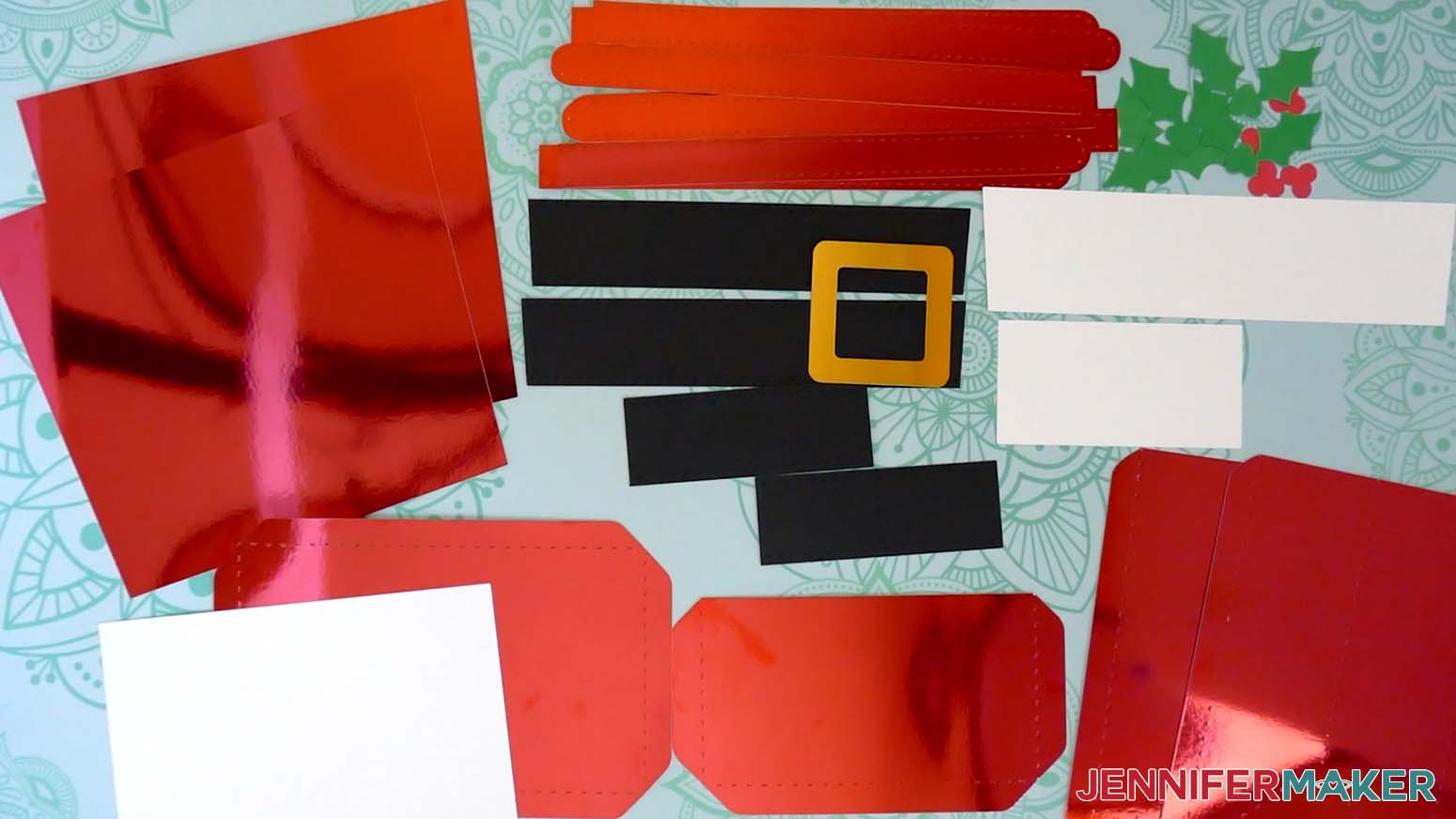 Cut cardstock pieces for the Santa purse gift bag.