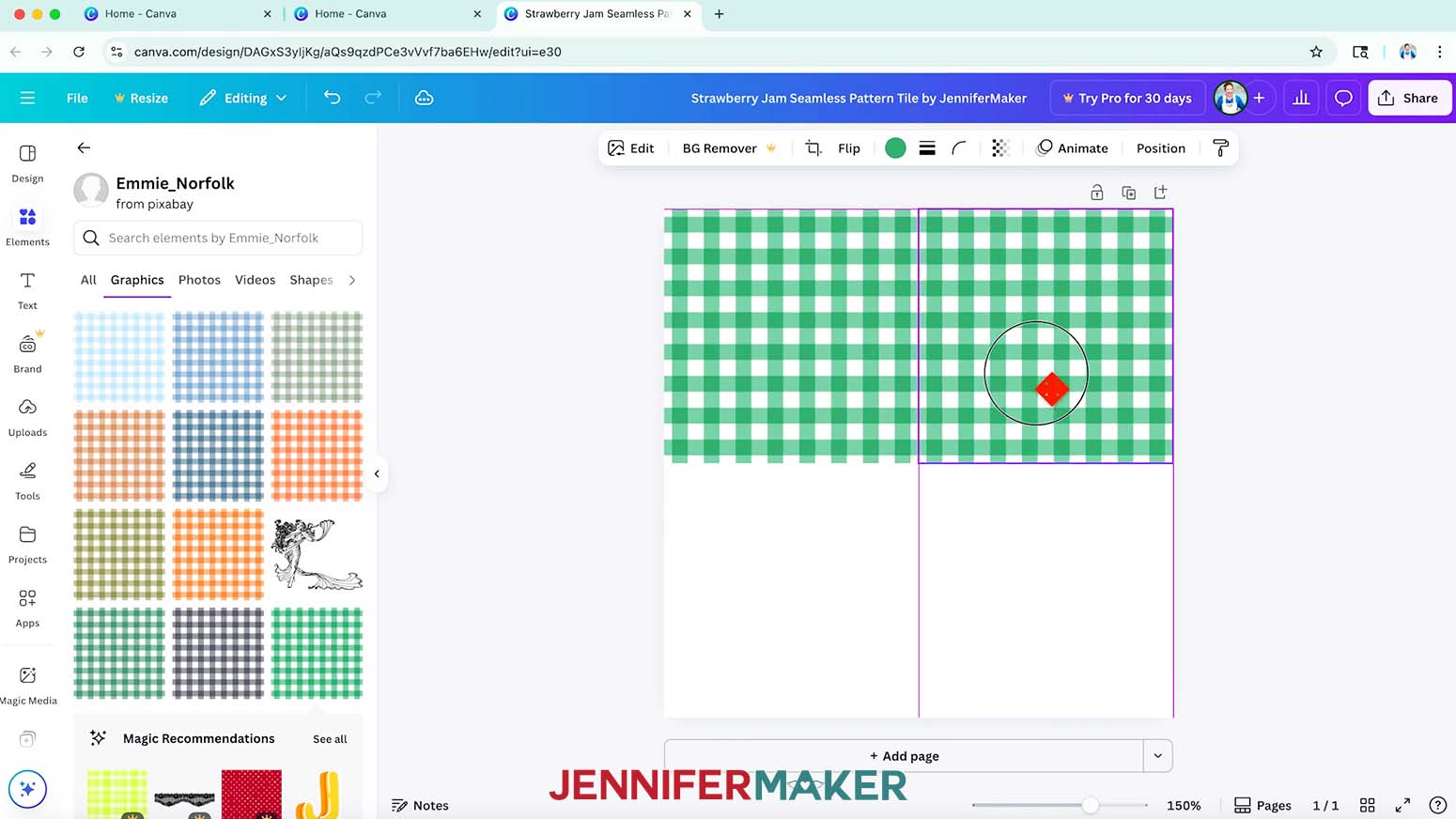 Two of the same green gingham patterns are lined up next to each other.