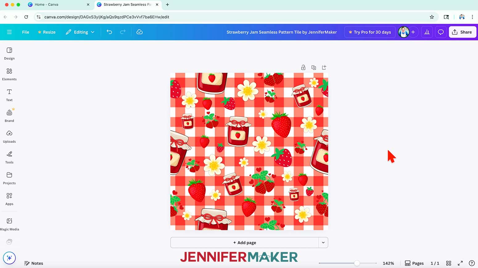 The canvas has been filled with many different design elements to create a full finished seamless pattern tile.