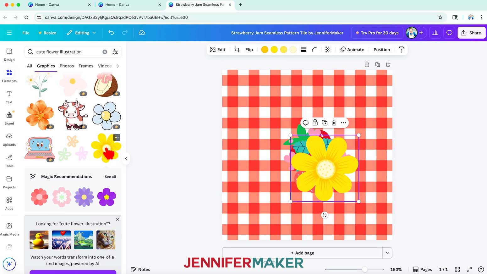 All of the Canva elements are shown on the background pattern for the seamless pattern.
