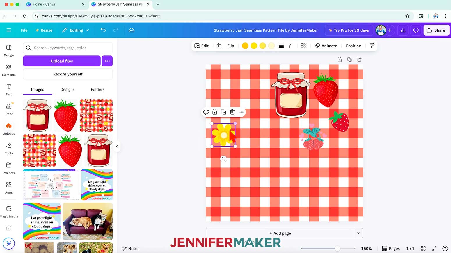 All the elements needed to make the seamless pattern have been resized smaller and spread across the background.