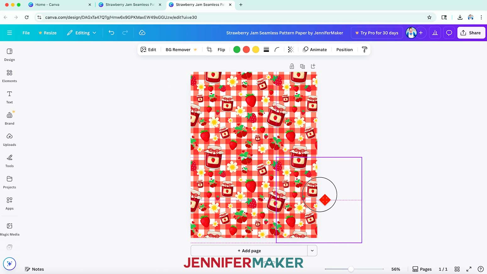 The seamless pattern has been duplicated again making a fourth tile which has been place under the second tile and to right of the third tile.