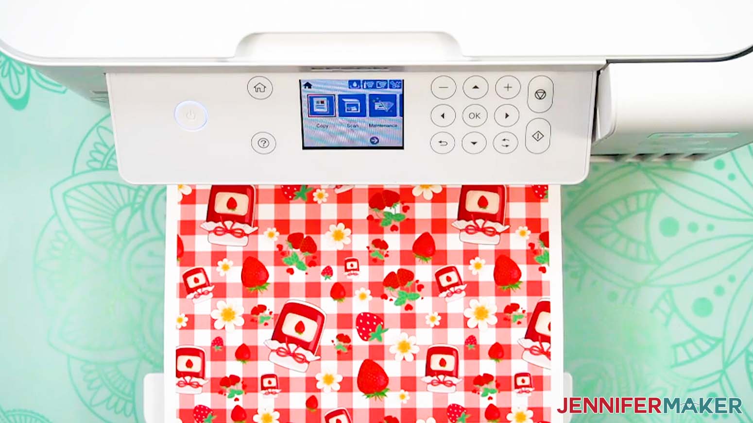 The finished seamless paper pattern is printing out of the printer.