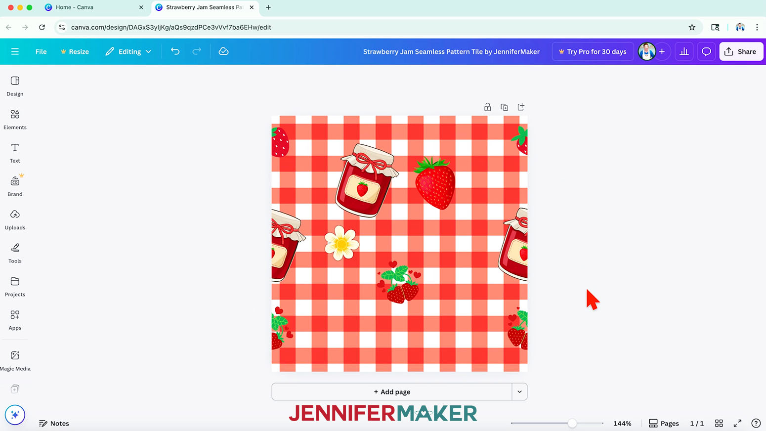 The left and right jam jars a perfectly aligned to each other for the seamless pattern to work.