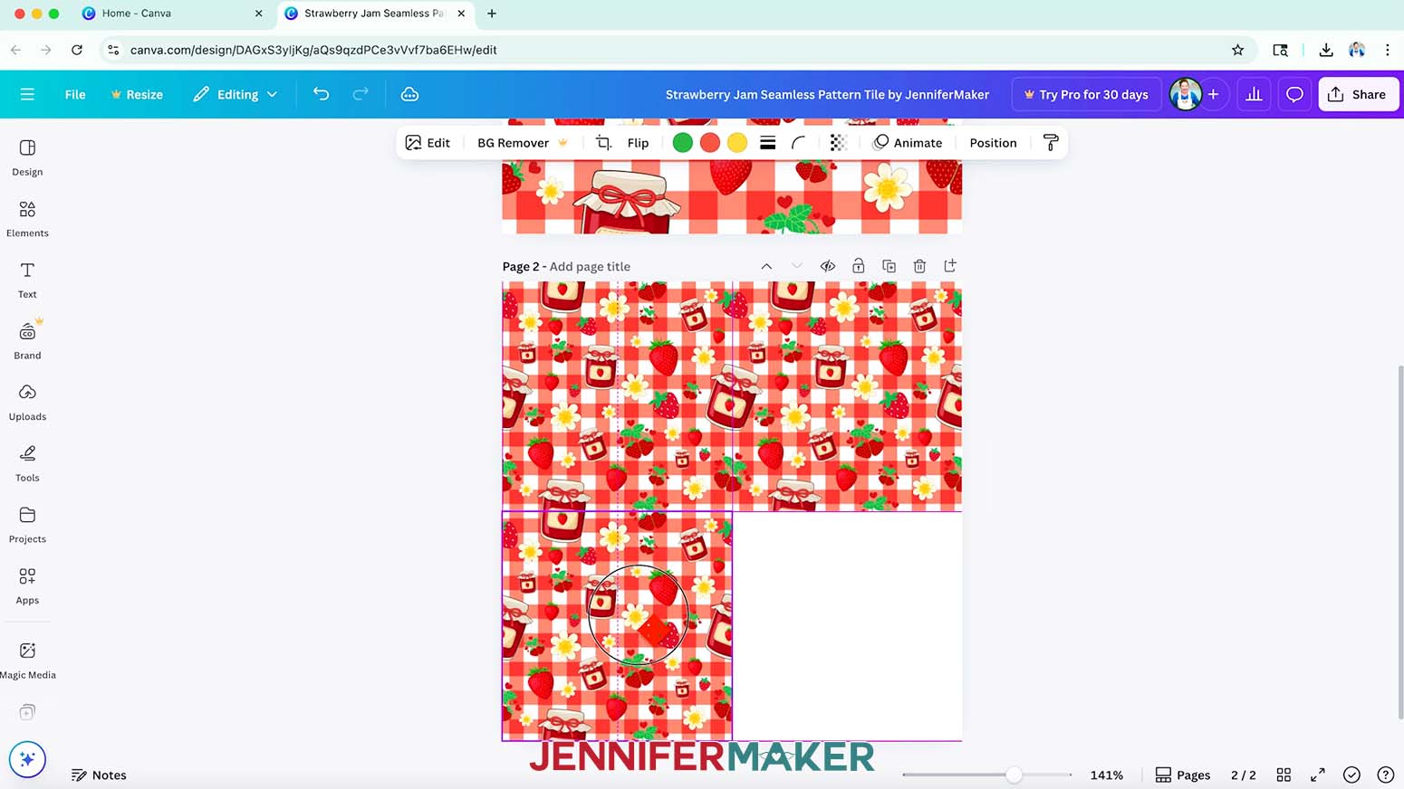 The seamless tiles has been duplicated a second time and positioned at the bottom of the top tile.
